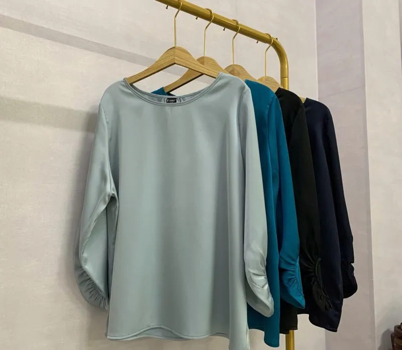 Gathered Cuff Silk Blouse